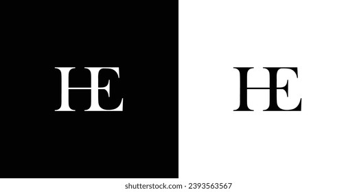 Abstract HE or EH Letter Logo Design with Serif Font Vector Illustration in black and white color