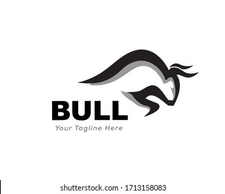 Abstract head and body bull attack logo design inspiration