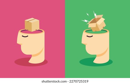 Abstract head with box on top of the head. Isolated Vector Illustration