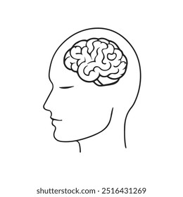 Cabeça abstrata com desenho Brain Line Art. Desenho de linha abstrata contemporânea criativa da cabeça do cérebro. Conceito Linear Mental. Anatomia Vetorial Retrato Masculino para Design Minimalista