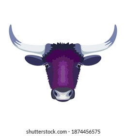 Abstract head bull. Gradient geometric animal purple color. Vector illustration isolated on white background