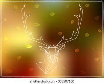 Abstract head of deer geometric on beautiful autumn background with leafs