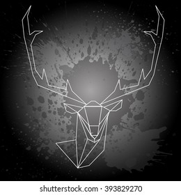 Abstract head of deer geometric shapes and pattern with watercolor splatter
