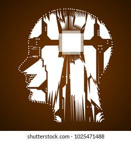 Abstract head in the form of an electronic circuit. Vector illustration.