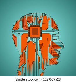 Abstract head in the form of an electronic circuit. Vector illustration.