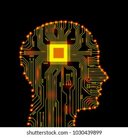Abstract head in the form of an electronic circuit. Vector illustration. Vector head.