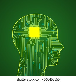 Abstract head in the form of an electronic circuit. Vector illustration.