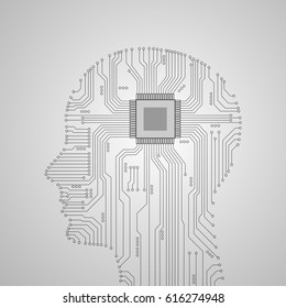 Abstract head in the form of an electronic circuit. Vector illustration.