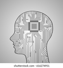 Abstract head in the form of an electronic circuit. Vector illustration.
