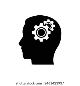 abstract head and gear like mind process icon. flat simple style trend modern synergy logotype graphic art design isolated on white background. concept of