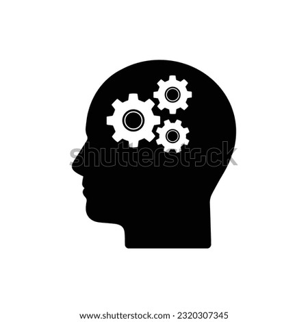 abstract head and gear like mind process icon. flat simple style trend modern synergy logotype graphic art design isolated on white background. concept of man profile or side view like engine inside