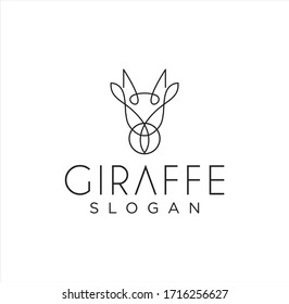 Abstract head Giraffe Logo Linear Design Template. Simple Unique Ossicones Logo Line Art Design , Okapi, Giraffidae  