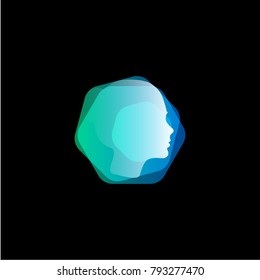 Abstract Head Hair Style Hexagon Shape Vector Logo Template. Face Icon. New Technology, Innovation Product.