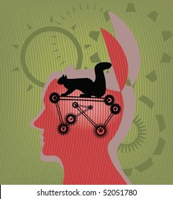 Abstract head of the person in which the squirrel is located