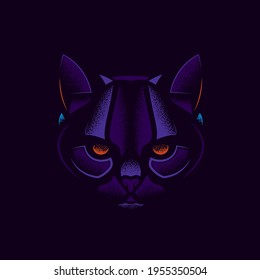 Cabeza abstracta de un gato predatorio. Ilustración vectorial original. Diseño de camisetas.
