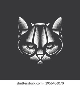Abstrakter Kopf einer Raubkatze. Originale monochrome Vektorgrafik. T-Shirt-Design.