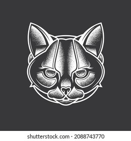 Abstract head of a predatory cat. Original monochrome vector illustration. T-shirt design.