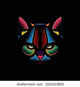 Abstract head of a predatory cat. Original vector illustration. T-shirt design.