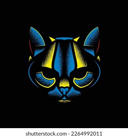 Abstract head of a predatory cat. Original vector illustration. T-shirt design.