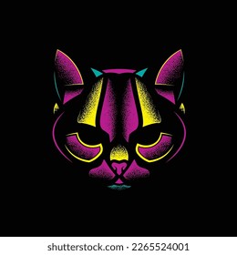 Abstract head of a predatory cat. Original vector illustration. T-shirt design.