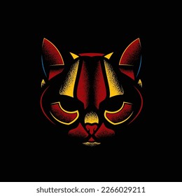 Cabeza abstracta de un gato predatorio. Ilustración vectorial original. Diseño de camisetas.