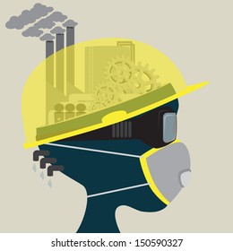 Abstract head of safety in industry. Safety first concept. Vector