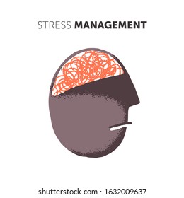 Abstract head with stressed mind. Hand drawn flat vector illustration. 