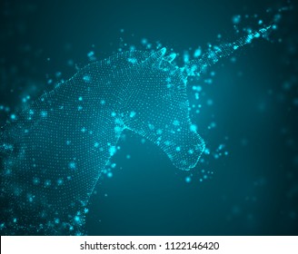 abstract head of a unicorn, vector magic animal. luminous points, a dream from childhood
