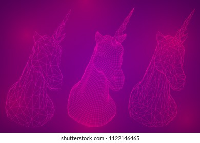 abstract head of a unicorn, vector magic animal. 3d set of square and triangular renderers. polygons