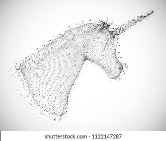 abstract head of a unicorn, vector magic animal. luminous points, a dream from childhood