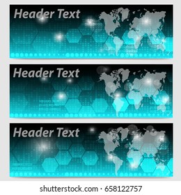 abstract header banner in blue and black color world map design