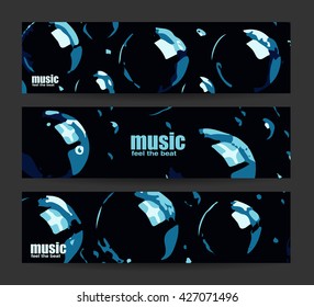 Abstract header or banner set. Feel the beat. Creative design. Free music images. Festival Vector mockup. DJ poster design. DJ background. Dj set. Dance party. Vector. Isolated.