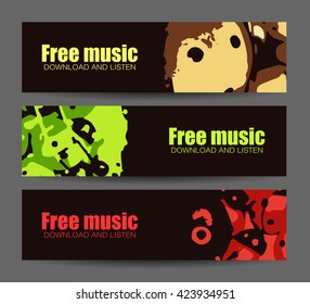 Abstract header or banner set with flat discount offer. Creative design. Free music images. Festival Vector mockup. DJ poster design. DJ background. Vector. Isolated.