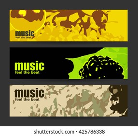 Abstract header or banner set with flat discount offer. Feel the beat. Creative design. Free music images. Festival Vector mockup. DJ poster design. DJ background. Vector. Isolated.