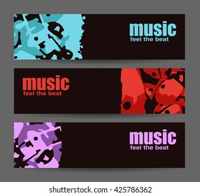 Abstract header or banner set with flat discount offer. Feel the beat. Creative design. Free music images. Festival Vector mockup. DJ poster design. DJ background. Vector. Isolated.