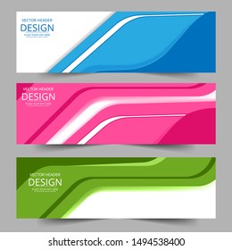 Abstract header blue pink green shape vector design. Abstract corporate business banner web template, horizontal advertising.