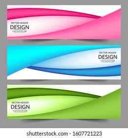 Abstract header blue, pink, green shape vector design. Abstract corporate business banner web template, horizontal advertising.