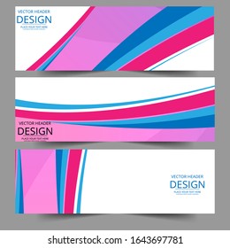 Abstract header blue pink shape vector design. Abstract corporate business banner web template, horizontal advertising.