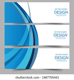 Abstract header blue shape vector design. Abstract swoosh background. Abstract corporate business banner web template, horizontal advertising.