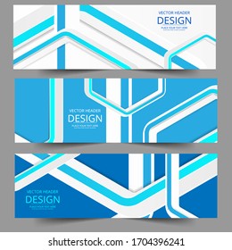 Abstract header blue shape vector design. Abstract corporate business banner web template, horizontal advertising.