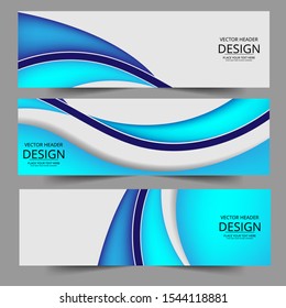 Abstract header blue wave shape vector design. Abstract corporate business banner web template, horizontal advertising.