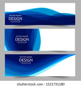 Abstract header blue wavy wave shape vector design. Abstract corporate business banner web template, horizontal advertising.