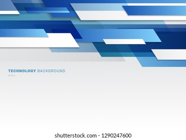 Formas geométricas brillantes de cabecera azul y blanco que se superponen con el fondo de presentación de estilo futurista de la tecnología móvil con espacio de copia. Ilustración del vector