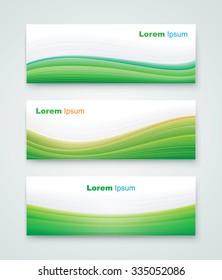 Colección de encabezados abstractos, banners de ondas blancas verdes.