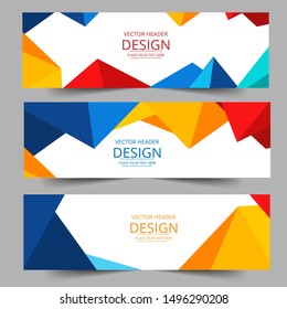 Abstract header colorful geometric shape vector design. Abstract swoosh background. Abstract corporate business banner web template, horizontal advertising.