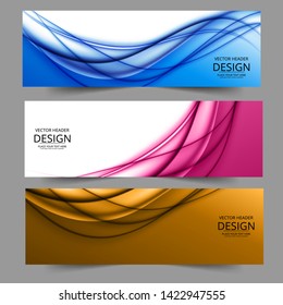 Abstract header colors gradient wave vector design. Abstract swoosh background. Abstract corporate business banner web template, horizontal advertising business banner layout template flat design set.