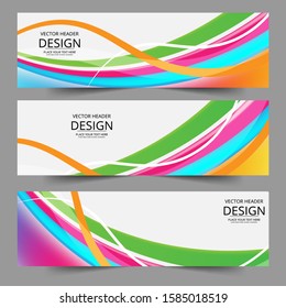 Abstract header colors gradient wave vector design. Abstract swoosh background. Corporate business banner web template, horizontal advertising business banner layout template flat design set.