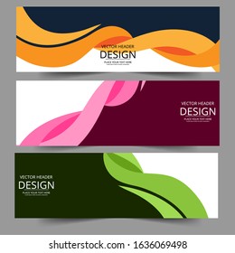 Abstract header colors gradient wave vector design. Abstract swoosh background. Abstract corporate business banner web template, horizontal advertising business banner layout template flat design set.