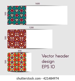 Abstract header design in vector. Banners with sacred geometry pattern. Arabic patterns.