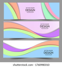 Abstract header paper art shape vector design. Abstract swoosh background. Abstract corporate business banner web template horizontal advertising business banner layout template flat design set.